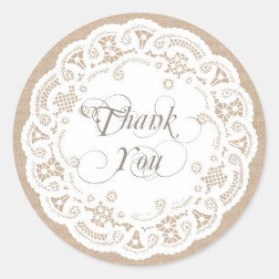 Burlap Lace Doily Thank You Stickers ラウンドシール