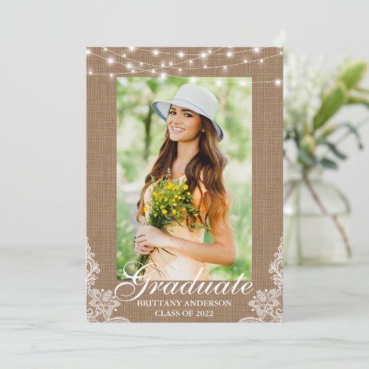 Burlap Lace Lights写真卒業 案内状 (スタンド正面)