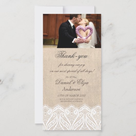 Burlap & Lace's Thank 結婚 You Photo Card サンキューカード (正面)