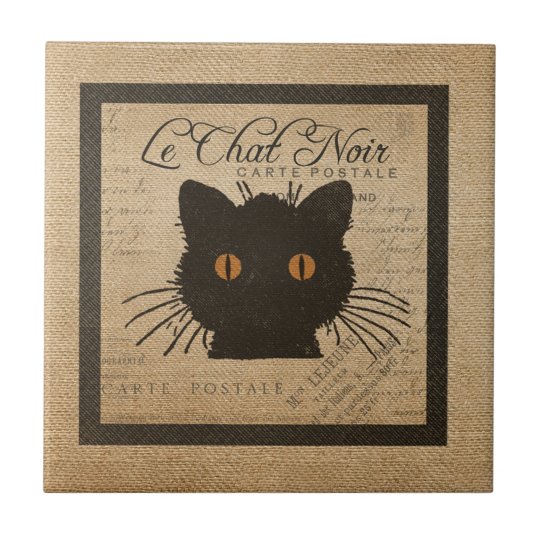 Burlap Le Chat Noirのフランス語黒猫 タイル Zazzle Co Jp