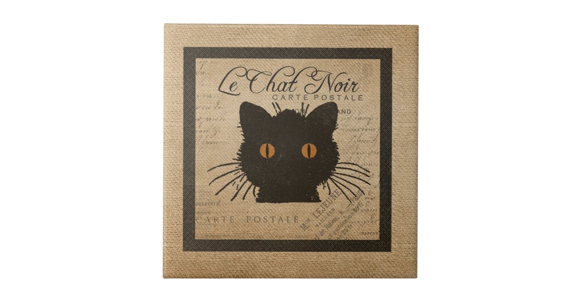 Burlap Le Chat Noirのフランス語黒猫 タイル Zazzle Co Jp