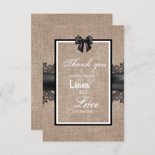Burlap、Linen、Laceの結婚セレモニー感謝してい。 サンキューカード (正面/裏面)