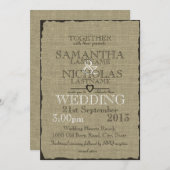 Burlap Look素朴の結婚5 x 7 招待状 (正面/裏面)