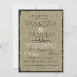 Burlap Look素朴の結婚5 x 7 招待状