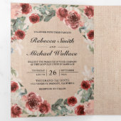 Burlap Marsala素朴フローラフォトコラージュ結婚ズ 三つ折り招待状 (内部最初)