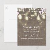 Burlap Mason 素朴 Jar String Light日付を保存 案内ポストカード (正面/裏面)