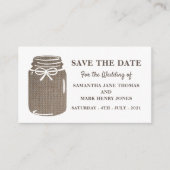 Burlap Mason Jar、日付を保存 エンクロージャーカード (正面)