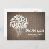Burlap Mason Jar Flowers 結婚'S Thank You ポストカード (正面/裏面)