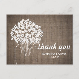 Burlap Mason Jar Flowers 結婚'S Thank You ポストカード