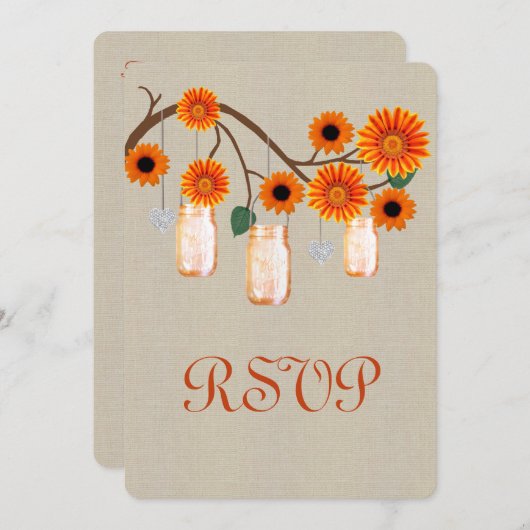 Burlap Orange Mason Jars素朴応答カード 招待状 (正面/裏面)