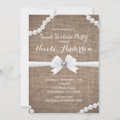 Burlap & Pearlsグラマー素朴スウィート16パーティー 招待状 (正面)