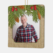 Burlap Pine Boughs素朴記念写真クリスマス セラミックオーナメント (左)