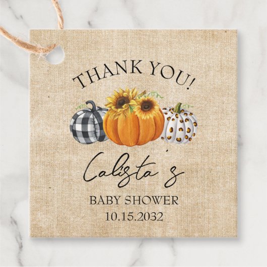 Burlap Pumpkin & Sunflower Baby Showerありがとう フェイバータグ (正面)
