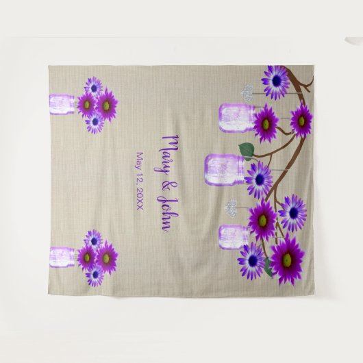 Burlap PurpleフローラメイソンJarsフォトバックグラウンド タペストリー (正面(横))