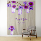 Burlap PurpleフローラメイソンJarsフォトバックグラウンド タペストリー (インサイチュ)