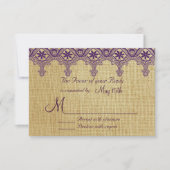 Burlap Purple Damask Laceの結婚の出欠のカード 出欠カード (正面)