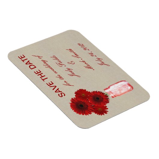 Burlap Red Mason Jar素朴日付マグネットを保存 マグネット (右側)