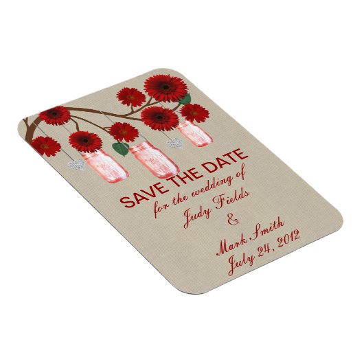 Burlap Red Mason Jars Save The Date Magnet マグネット (右側)