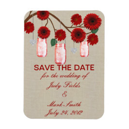 Burlap Red Mason Jars Save The Date Magnet マグネット