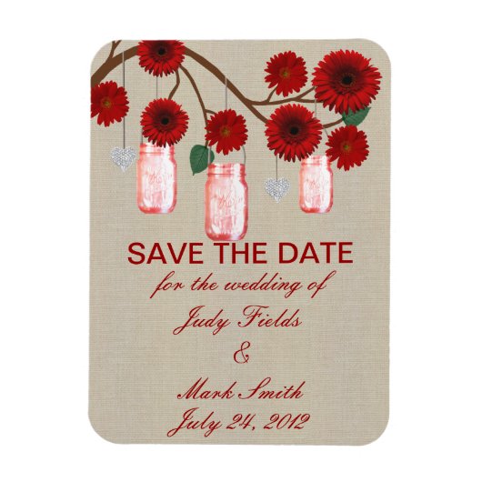 Burlap Red Mason Jars Save The Date Magnet マグネット (縦)