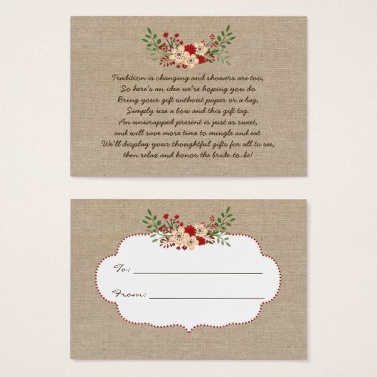 Burlap red No wrap displayブライダルシャワーギフトラベル (正面&裏面)