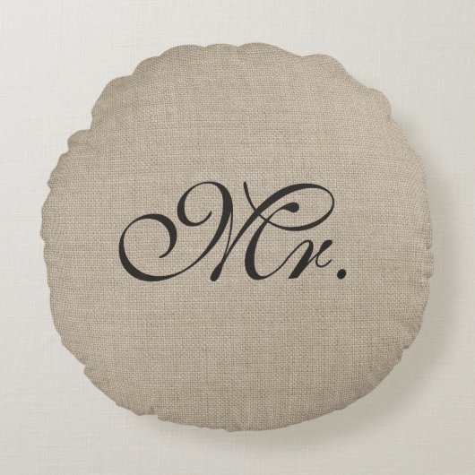 Burlap Round焦茶の氏の装飾用クッション ラウンドクッション (正面)
