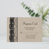 Burlap RSVPで黒にレース 出欠カード (スタンド正面)