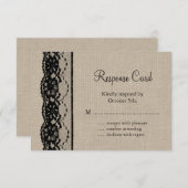 Burlap RSVPで黒にレース 出欠カード (正面/裏面)
