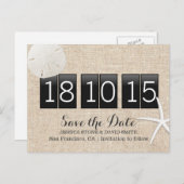 Burlap Sand Dollar & 素朴 Starfish日付を保存 案内ポストカード (正面/裏面)