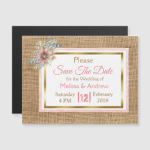 Burlap ShabbyフローラSave the Date 結婚's Magnet