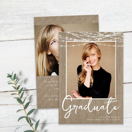 Burlap String素朴 Lights写真卒業 案内状