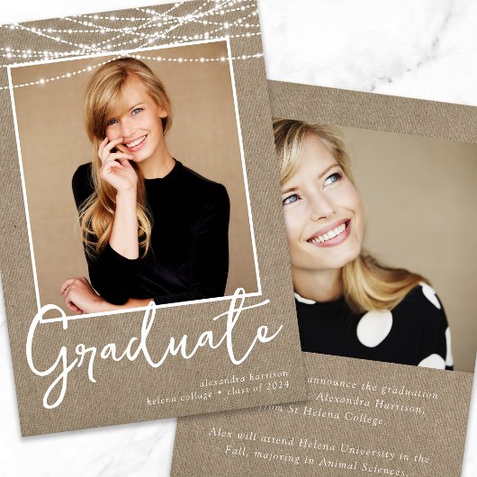 Burlap String素朴 Lights写真卒業 案内状