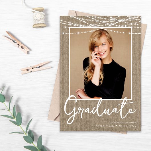 Burlap String素朴 Lights写真卒業 案内状