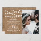 Burlap String素朴 Lights写真結婚の 招待状 (正面/裏面)