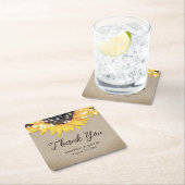 Burlap Sunflower素朴の結婚お願い スクエアペーパーコースター (インサイチュ)