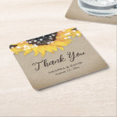 Burlap Sunflower素朴の結婚お願い スクエアペーパーコースター (アングル)