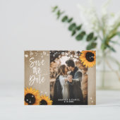 Burlap Sunflower Photo Save The Date 案内ポストカード (スタンド正面)