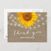 Burlap Sunflower & String Lightsありがとうございました ポストカード (正面/裏面)