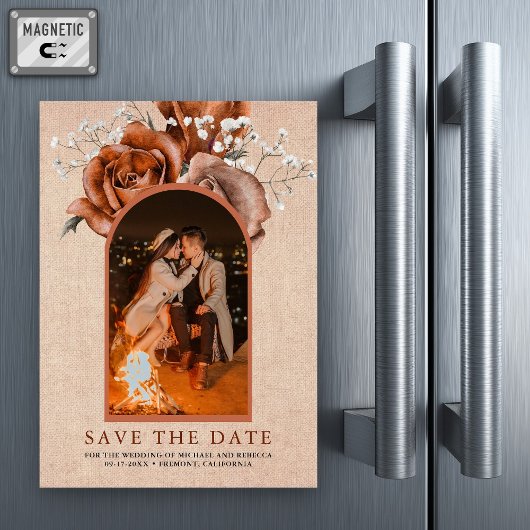 Burlap Terracotta結婚の写真Save the Date マグネット招待状