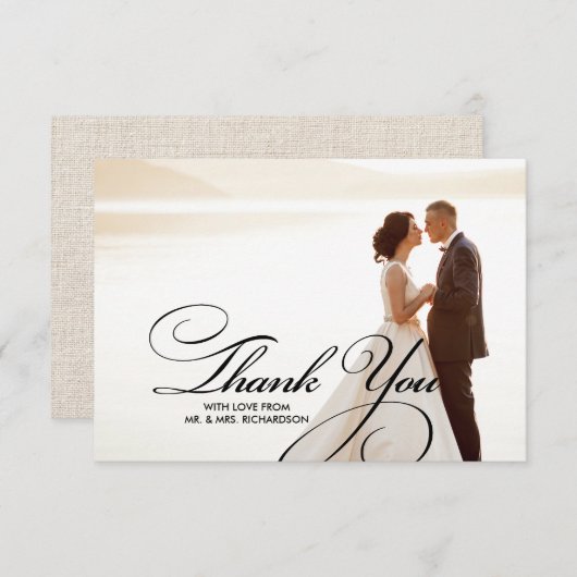 Burlap Texture Thank You's Photo 結婚 Card サンキューカード (正面/裏面)