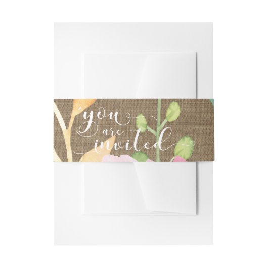 Burlap & Waterカラーの花You are 招待され Script 招待状ベリーバンド (正面例)