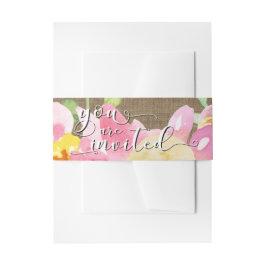 Burlap Water Color Flowers 2 You are 招待され Script 招待状ベリーバンド