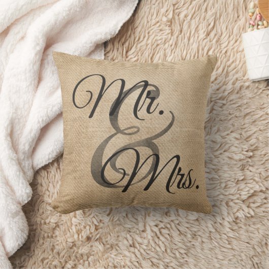 Burlap Wedding Personalized氏および夫人 クッション (ブランケット)