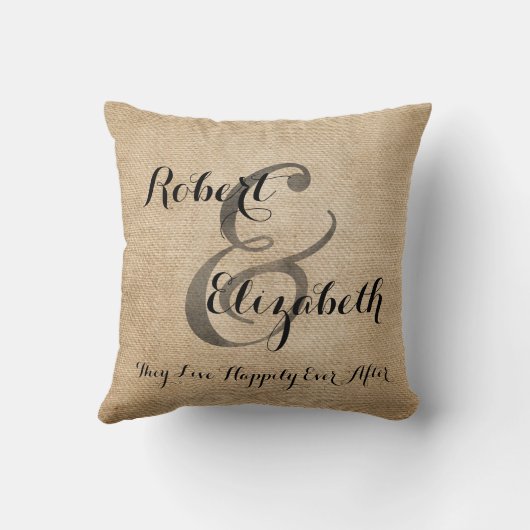 Burlap Wedding Personalized氏および夫人 クッション (裏面)