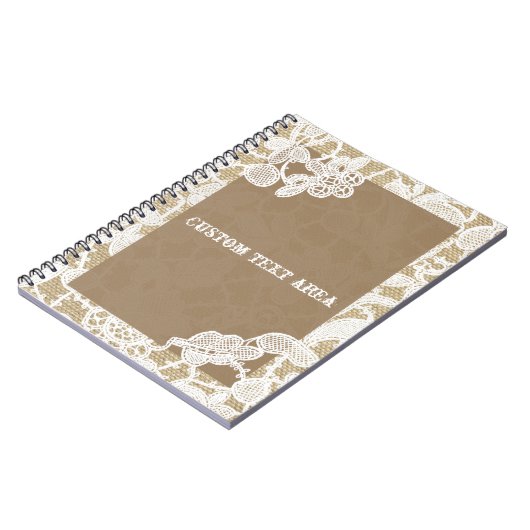 Burlap & Whiteフローラレースエレガントジャ素朴ーナル ノートブック (左側)