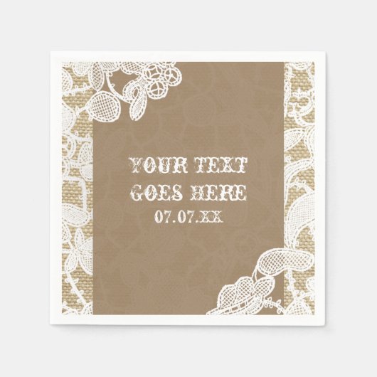 Burlap & Whiteフローラレースエレガント素朴結婚ズ スタンダードカクテルナプキン (正面)