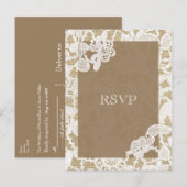 Burlap & Whiteフローラレース素朴ウェディングRSVP インビテーションポストカード (正面/裏面)