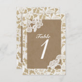 Burlap & Whiteフローラレース素朴テーブル番号 招待状 (正面/裏面)