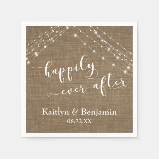 Burlap & White Light Stringsで楽しい時間 スタンダードカクテルナプキン (正面)