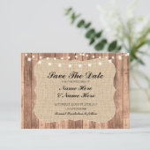 Burlap Woodのカードを素朴保存結婚する セーブザデート (スタンド正面)